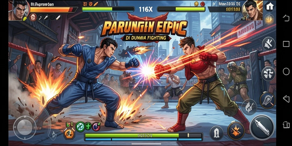 Tampilan gameplay seru dari 116X dengan karakter Fighting yang kuat.