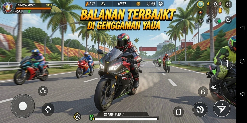 Tampilan gameplay seru balapan motor di API77.