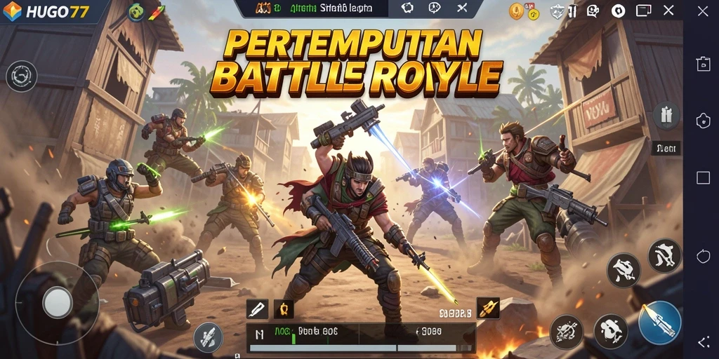 Tampilan gameplay HUGO77 yang seru dan mendebarkan dalam pertempuran Battle Royale.