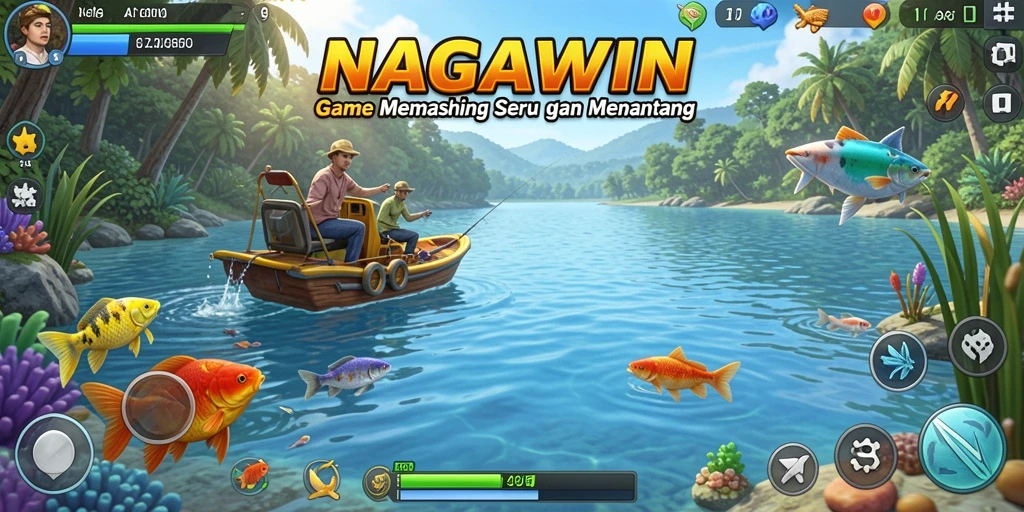 Tampilan gameplay NAGAWIN yang mengasyikkan saat memancing ikan.