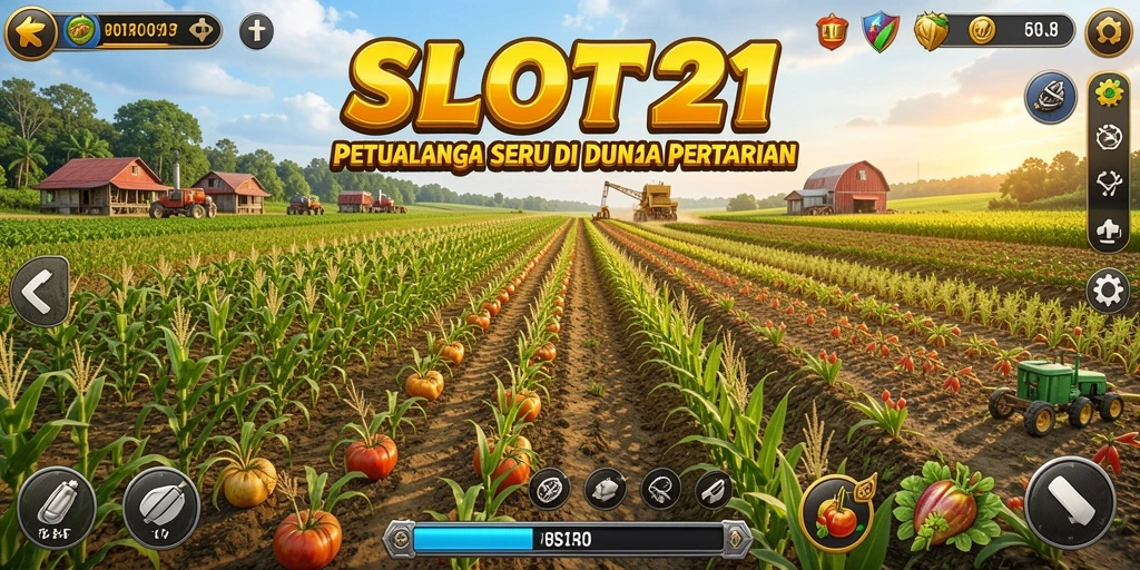 Tampilan screenshot utama SLOT21 menampilkan aktivitas bertani yang menyenangkan.